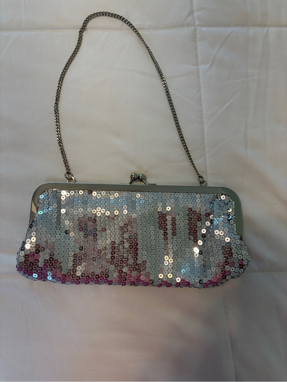 Ann Taylor Loft Silver Sequined Clutch Purse Sparkling Evening Formal Chic K7